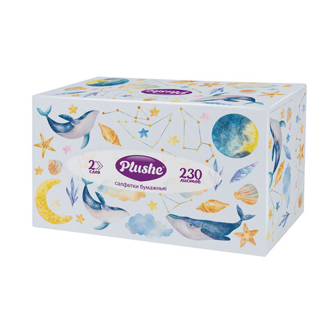 Косметические салфетки 230 штук в картонном боксе, 2-слойные, PLUSHE (ПЛЮШЕ), 20х20 см, 70820 - фото 7