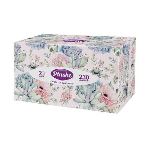 Косметические салфетки 230 штук в картонном боксе, 2-слойные, PLUSHE (ПЛЮШЕ), 20х20 см, 70820 - фото 6
