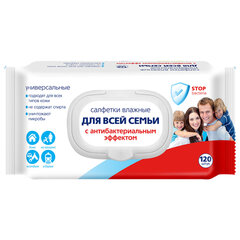 Салфетки влажные 120 шт., АВАНГАРД, для всей семьи, антибактериальные, крышка-клапан