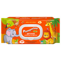 Салфетки влажные детские 130 шт., PAMPERINO, с экстрактом ромашки и витамином Е, крышка-клапан