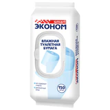 Бумага туалетная влажная 150 шт., ЭКОНОМ SMART, с пластиковым клапаном, 72316
