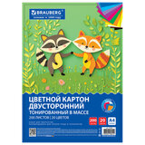 Картон цветной А4 ТОНИРОВАННЫЙ В МАССЕ, 200 листов, 20 цветов, 220 г/м<sup>2</sup>, в коробке, BRAUBERG, 210x297 мм, 118789