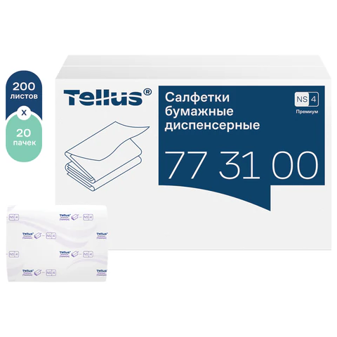 Салфетки Tellus/TORK (Система NS4) ПРЕМИУМ, 2-слойные, КОМПЛЕКТ 20 шт., 200 шт., белые, 773100 - фото 3
