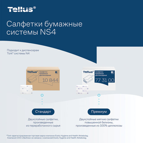Салфетки Tellus/TORK (Система NS4) ПРЕМИУМ, 2-слойные, КОМПЛЕКТ 20 шт., 200 шт., белые, 773100 - фото 13