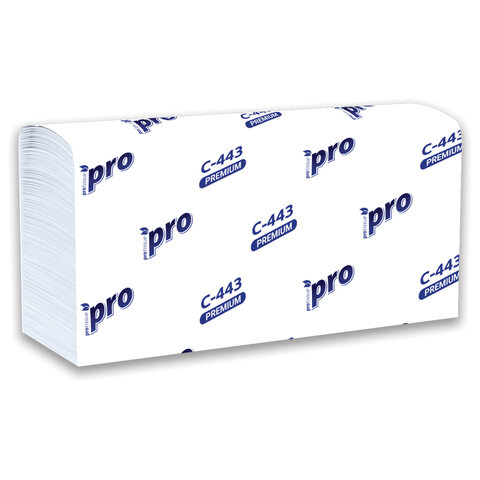 Полотенца бумажные 190 шт., PROtissue (H2) PREMIUM, 2-слойные, белые, КОМПЛЕКТ 21 пачка, 24х21,5 см, Z-сложение, С443 - фото 5