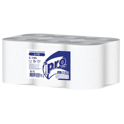 Полотенца бумажные с центральной вытяжкой 275 м, PROtissue (M2) LITE, 1-слойные, белые, КОМПЛЕКТ 6 рулонов, С195
