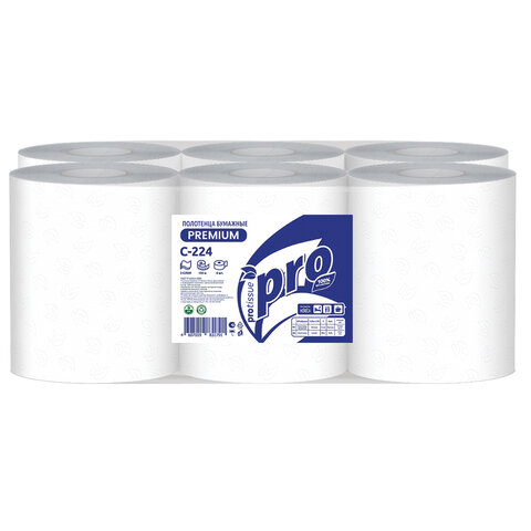 Полотенца бумажные с центральной вытяжкой 150м,PROtissue (M1) PREMIUM,2-сл,белые,КОМПЛЕКТ 6 рул,С224