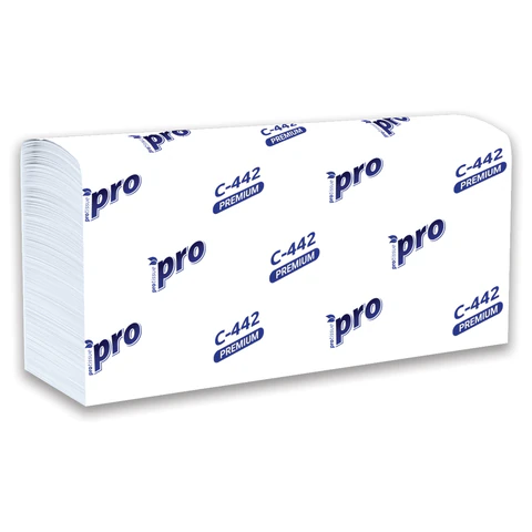 Полотенца бумажные 200 шт., PROtissue (H2) PREMIUM, 2-слойные, белые, КОМПЛЕКТ 21 пачка, 24х21,5 см, Z-сложение, С442 - фото 5