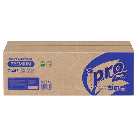 Полотенца бумажные 200 шт, PROtissue (H2) PREMIUM, 2-сл. белые, КОМПЛЕКТ 21 пач, 24х21,5,Z-слож,С442