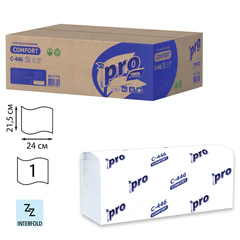 Полотенца бумажные 200 шт., PROtissue (H2) PREMIUM, 1-слойные, белые, КОМПЛЕКТ 28 пачек, 24х21,5 см, Z-сложение, С446