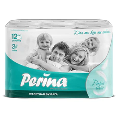 Бумага туалетная бытовая, спайка 12 шт., 3-слойная (12х18 м), PERINA "Perfect White", белая