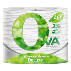 Бумага туалетная бытовая, спайка 4 шт., 3-слойная (4х16,75 м), OVA "DeLuxe", белая