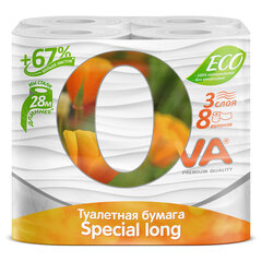 Бумага туалетная бытовая, спайка 8 шт., 3-слойная (8х28 м), OVA "Special long", белая