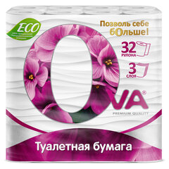 Бумага туалетная бытовая, спайка 32 шт., 3-слойная (32х16,75 м), OVA, белая