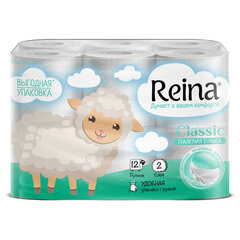Бумага туалетная бытовая, спайка 12 шт., 2-слойная (12х18 м), REINA "Classic", белая