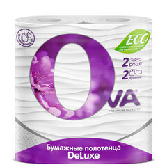 Полотенца бумажные бытовые, спайка 2 шт., 2-слойные (2х13 м), OVA "DeLuxe", 23x20,5 см, белые