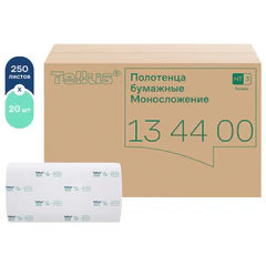 Полотенца бумажные 250 шт., Tellus/<wbr/>TORK (H3) Баланс, КОМПЛЕКТ 20 пачек, 23&times;20,6 см, V-сложение, 134400