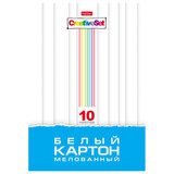 Картон белый А4, МЕЛОВАННЫЙ, 10 листов, в папке, HATBER, 200х280 мм, "Creative Set", 0949, 10Кб4_05806
