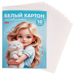 Картон белый А4 МЕЛОВАННЫЙ, 10 листов, в папке, HATBER, 200&times;280 мм, &laquo;Ласковые объятия&raquo;, 094738