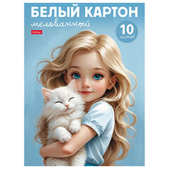 Картон белый А4 МЕЛОВАННЫЙ, 10 листов, в папке, HATBER, 200&times;280 мм, &laquo;Ласковые объятия&raquo;, 094738