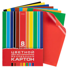 Картон цветной А4, 2-сторонний, МЕЛОВАННЫЙ, 8 листов, 8 цветов, в папке, HATBER, 195&times;280 мм, &laquo;Creative Set&raquo;, 094749