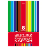 Картон цветной А4, 2-сторонний, МЕЛОВАННЫЙ, 8 листов, 8 цветов, в папке, HATBER, 195х280 мм, "Creative Set", 094749, 8Кц4_05934