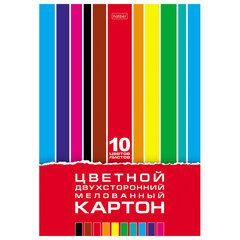 Картон цветной А4, 2-сторонний, МЕЛОВАННЫЙ, 10 листов, 10 цветов, в папке, HATBER, 195&times;280 мм, &laquo;Creative Set&raquo;, 095545