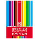 Картон цветной А4, 2-сторонний, МЕЛОВАННЫЙ, 10 листов, 10 цветов, в папке, HATBER, 195х280 мм, "Creative Set", 095545, 10Кц4_05934
