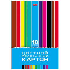 Картон цветной А4, МЕЛОВАННЫЙ, 10 листов, 10 цветов, в папке, HATBER, 195&times;280 мм, &laquo;Creative Set&raquo;, 094760