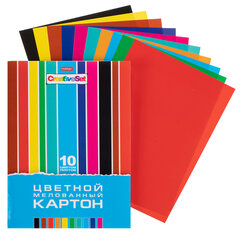 Картон цветной А4, МЕЛОВАННЫЙ, 10 листов, 10 цветов, в папке, HATBER, 195&times;280 мм, &laquo;Creative Set&raquo;, 094760