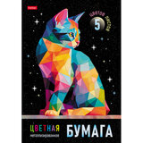Цветная бумага А4, МЕТАЛЛИЗИРОВАННАЯ, 5 листов, 5 цветов, в папке, HATBER, 194х280 мм, "Звездный котик", 095294, 5Бц4мт_36171