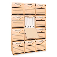 Короб архивный (330&times;310&times;340 мм) фронтальная загрузка для регистраторов/<wbr/>накопителей, липучка, гофрокартон, BRAUBERG, 122033