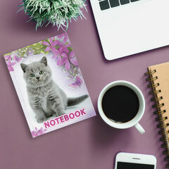 Блокнот МАЛЫЙ ФОРМАТ 110&times;147 мм, А6, 80 л., твердый, клетка, выборочный лак, BRAUBERG, &laquo;Котята&raquo;, 122192