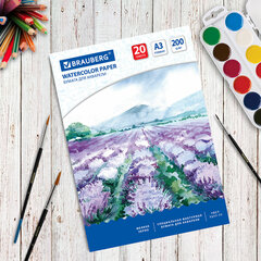 Бумага для акварели БОЛЬШАЯ А3, 20 л., 200 г/<wbr/>м<sup>2</sup>, 297&times;420 мм, BRAUBERG, &laquo;Долина&raquo;, 122908