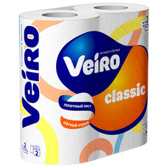 Бумага туалетная бытовая, спайка 4 шт., 2-слойная (4&times;15 м), VEIRO Classic (Вейро), белая, 5с24