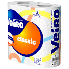 Бумага туалетная бытовая, спайка 4 шт., 2-слойная (4&times;15 м), VEIRO Classic (Вейро), белая, 5с24