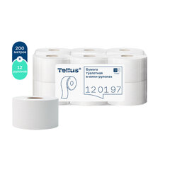 Бумага туалетная 200 метров, Tellus/<wbr/>TORK (Система T2) UNIVERSAL, 1-слойная, КОМПЛЕКТ 12 рулонов, 120197
