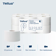 Бумага туалетная 200 метров, Tellus/<wbr/>TORK (Система T2) UNIVERSAL, 1-слойная, КОМПЛЕКТ 12 рулонов, 120197