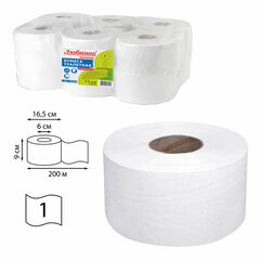 Бумага туалетная ЛЮБАША (Система T2) 1-слойная 12 рулонов по 200 метров, отбеленная, 124546