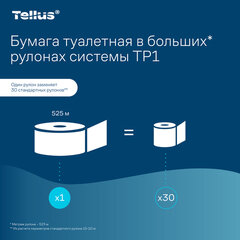 Бумага туалетная 525 м, БОЛЬШОЙ РУЛОН, Tellus/<wbr/>TORK (Система T1) UNIVERSAL, КОМПЛЕКТ 6 рулонов, 1-слойная, 120195