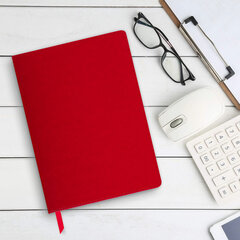 Блокнот БОЛЬШОЙ ФОРМАТ (200&times;252 мм) В5, BRAUBERG &laquo;Income&raquo;, кожзам, 128 л., клетка, красный, 125205