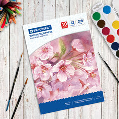 Бумага для акварели БОЛЬШАЯ А2, 10 л., 200 г/<wbr/>м<sup>2</sup>, 400&times;590 мм, BRAUBERG, &laquo;Цветы&raquo;, 125223