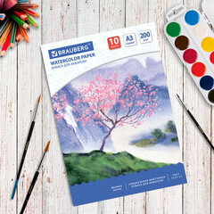Бумага для акварели БОЛЬШАЯ А3, 10 л., 200 г/<wbr/>м<sup>2</sup>, 297&times;420 мм, BRAUBERG, &laquo;Сакура&raquo;, 125224