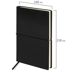 Блокнот А5 (148&times;218 мм), BRAUBERG &laquo;Black Jack&raquo;, 128 л., гладкий кожзам, резинка, клетка, черный, 125240