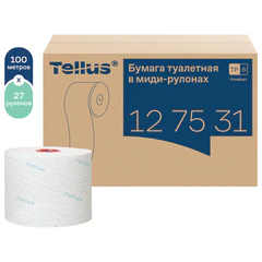 Бумага туалетная 100 м, Tellus/TORK (Система Т6) ADVANCED, КОМПЛЕКТ 27 рулонов, 2-слойная, белая, 127531