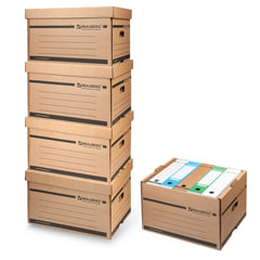 Короб архивный (405&times;330&times;265 мм), надстраиваемый, с крышкой, гофрокартон, BRAUBERG, 126521