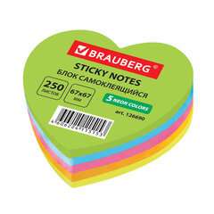Блок самоклеящийся (стикеры), фигурный, BRAUBERG, НЕОНОВЫЙ &laquo;Сердце&raquo;, 250 листов, 5 цветов, 126690