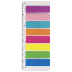 Закладки клейкие неоновые BRAUBERG, 45&times;12 мм, 200 штук (8 цветов х 25 листов), на пластиковой линейке 12 см, 126700