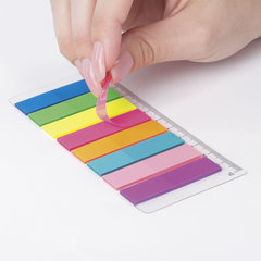 Закладки клейкие неоновые BRAUBERG, 45&times;12 мм, 200 штук (8 цветов х 25 листов), на пластиковой линейке 12 см, 126700