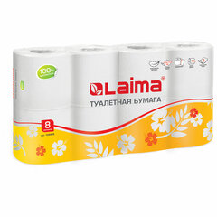 Бумага туалетная бытовая, спайка 8 шт., 2-х слойная, (8&times;19 м), LAIMA, белая, 126905